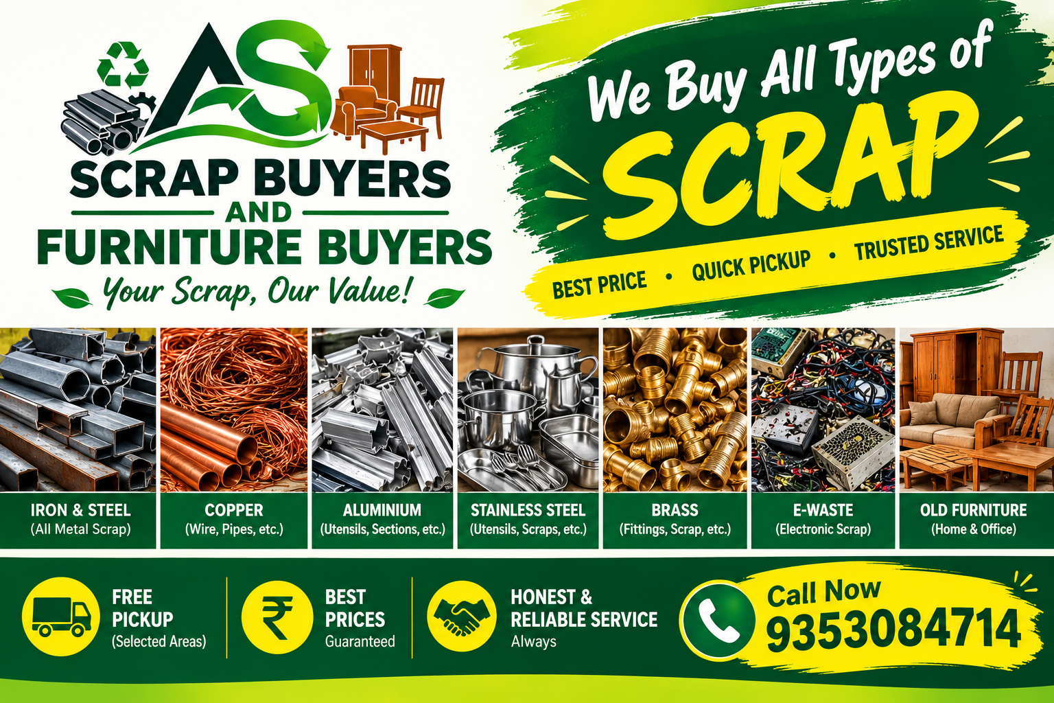 AS Scrap Buyers and Furniture Buyers Bengaluru - Metal Scrap, Copper, Brass, Iron, Old Furniture